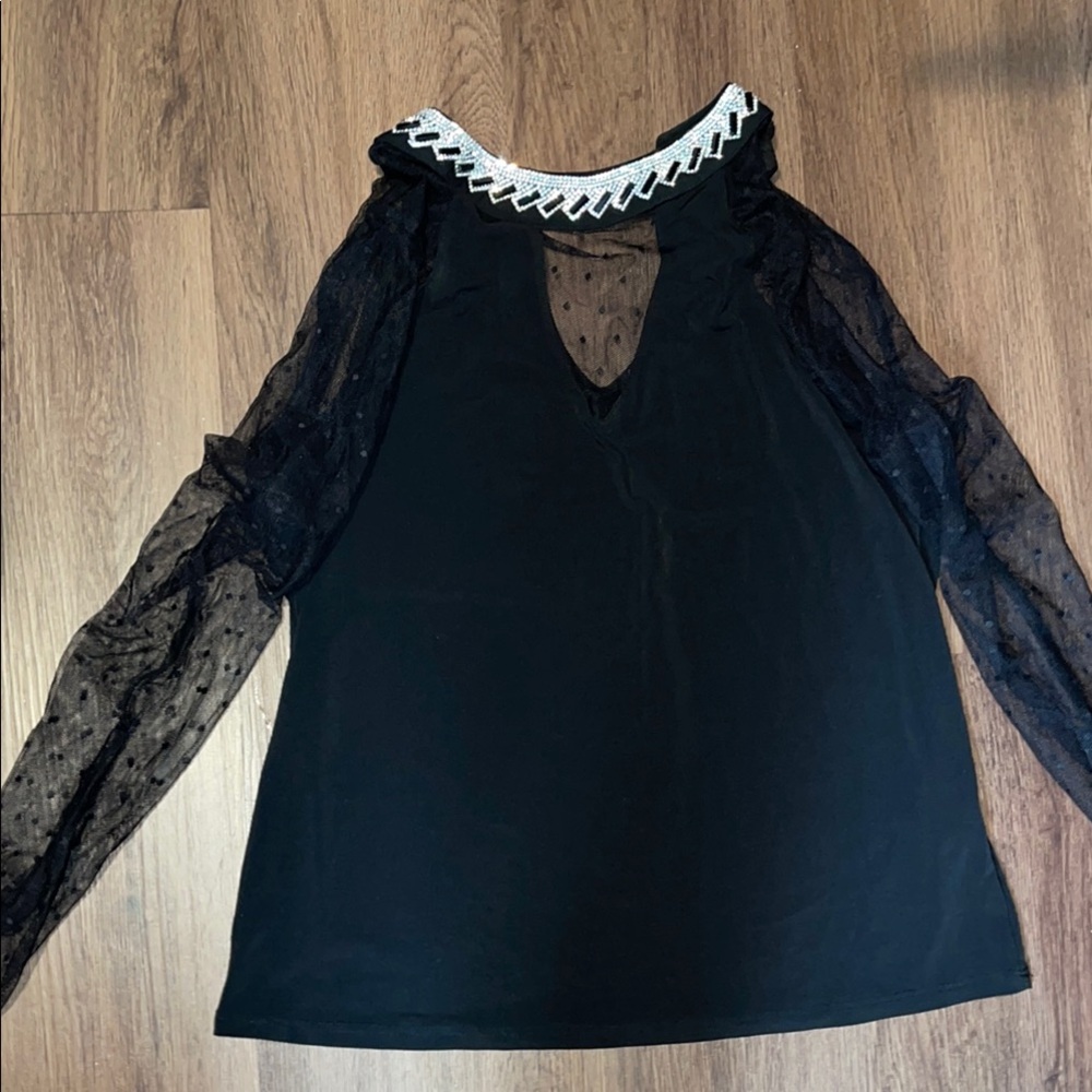 Multicolored Keyhole Collar Blouse